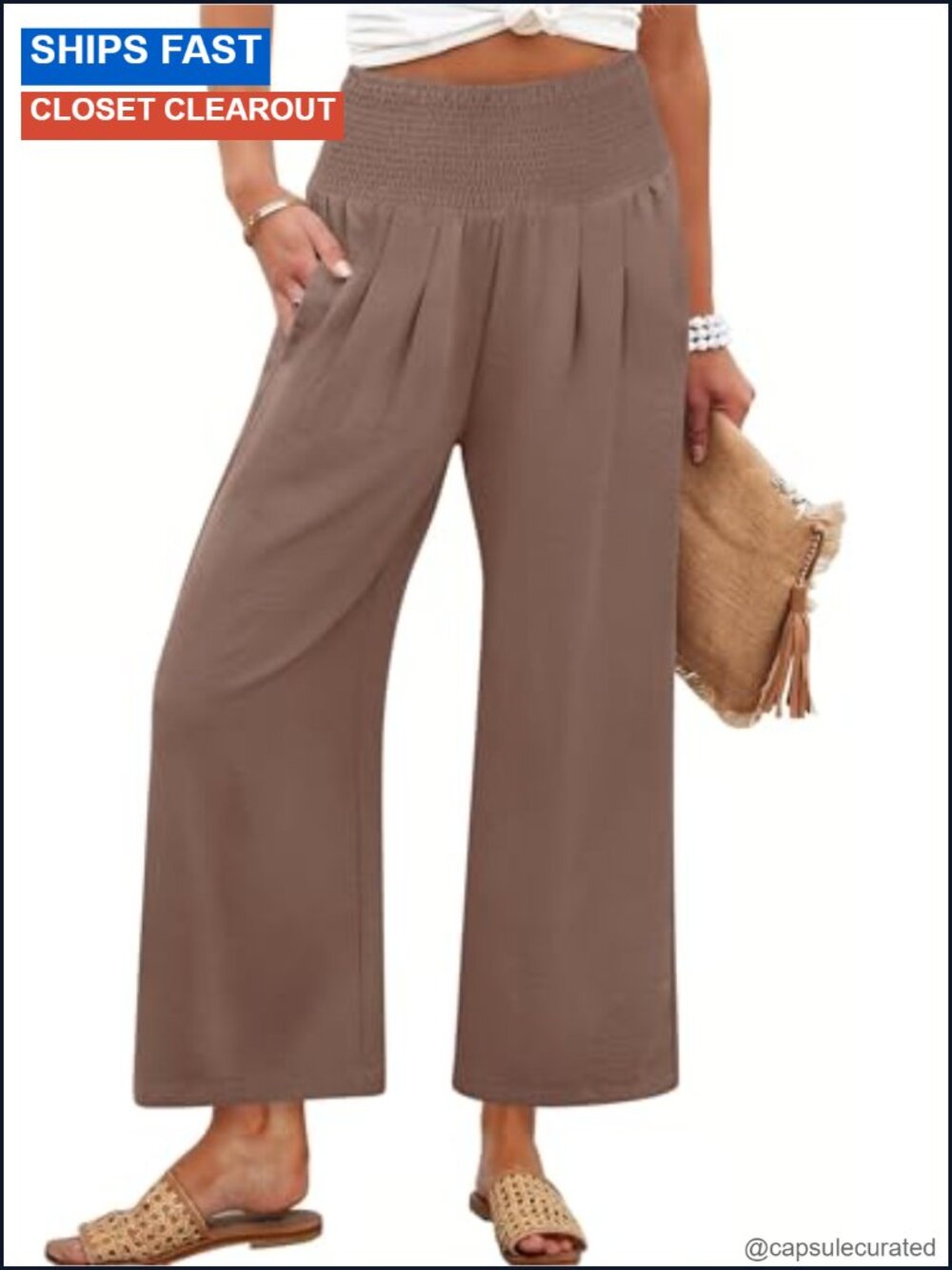 Wide Leg Palazzo Pants with Pockets High Waist Ankle Length Casual